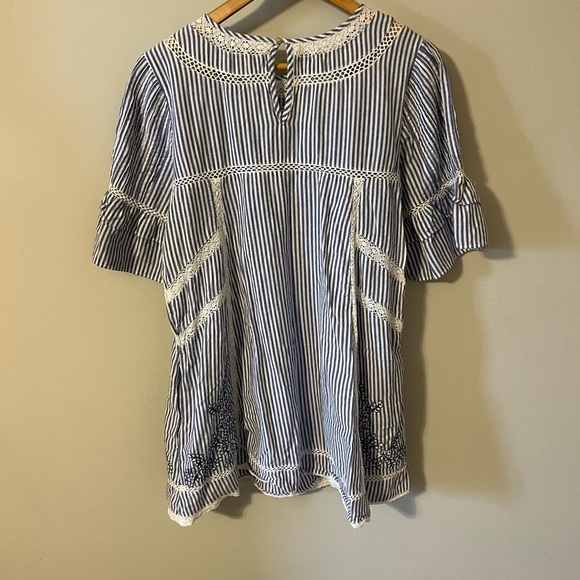 Free People Sunny Day Embroidered Shift Mini Dress Blue White Stripe Medium - Picture 11 of 11